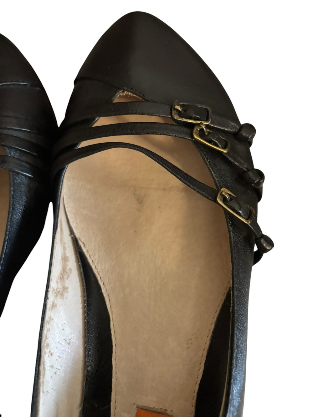 Miz Mooz Black Leather Pointed Toe Flats Strappy Buckle Detail - Picture 6 of 7